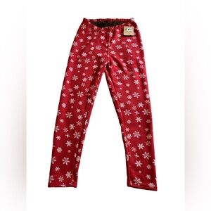 NWT JUST COZY red fleece leggings with white snowflakes, size XL apparently 🙄